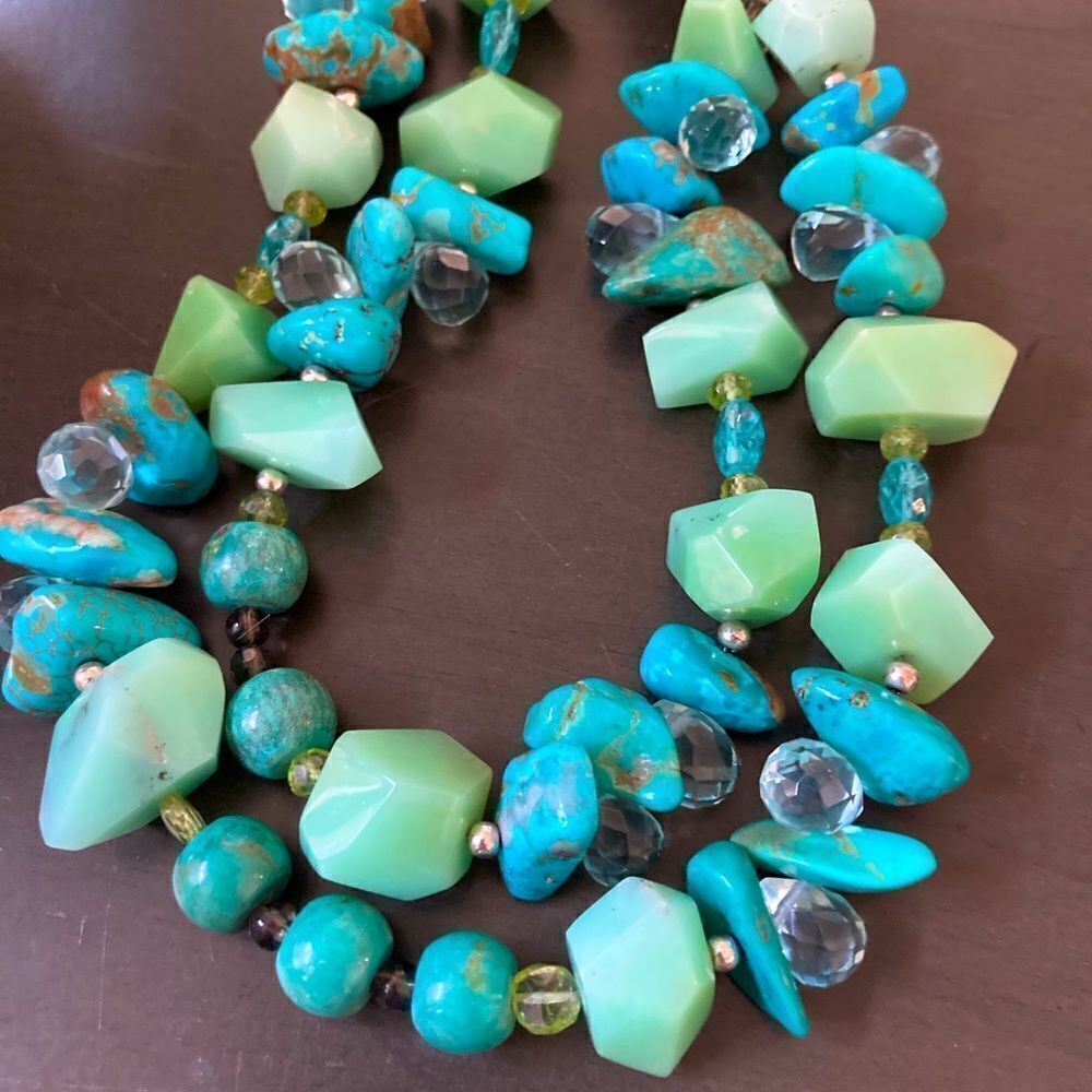 Barse Turquoise Stone Beaded Sterling Silver Statement Necklace